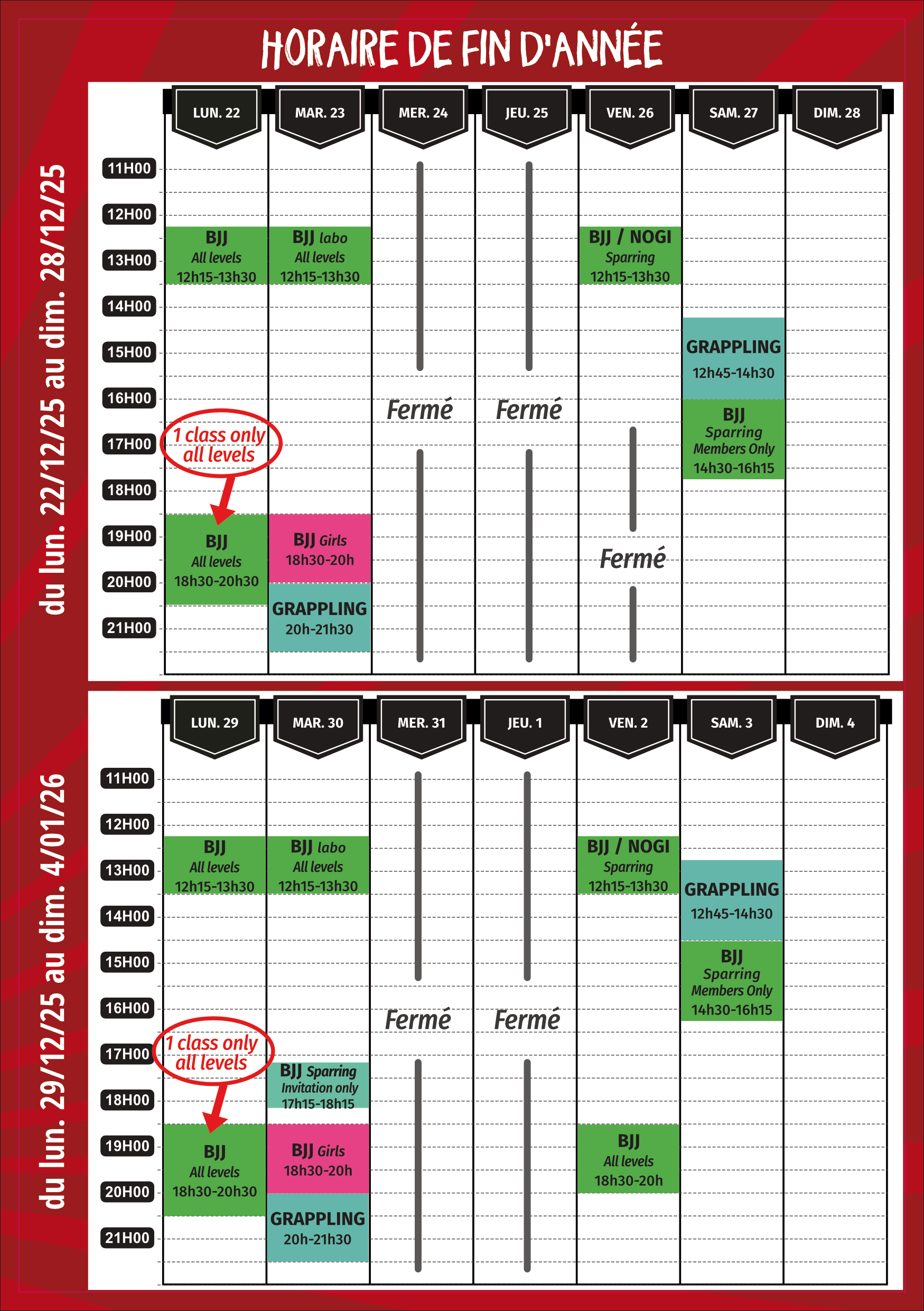 Planning de fin d'année 2025